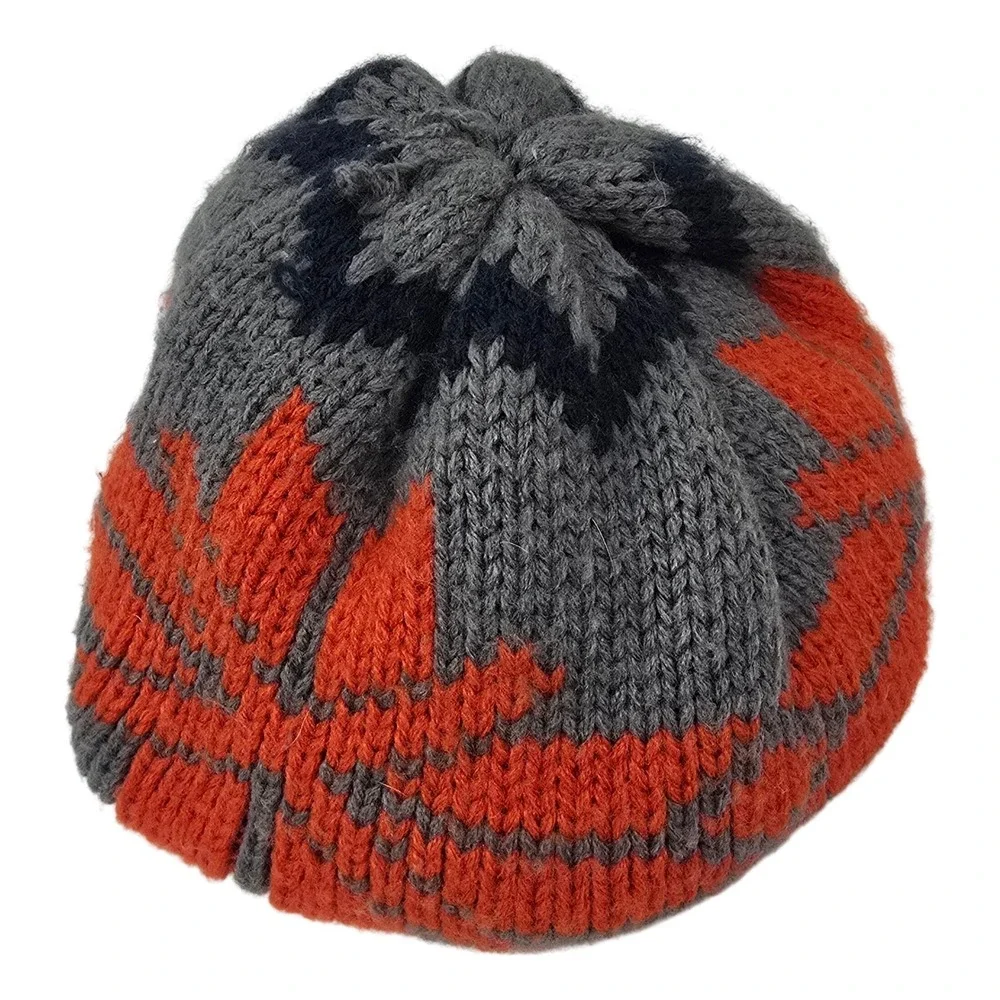 The‎ North Face Fair Isle Beanie Unisex OS Grey Orange Knit Snowflake Winter Hat